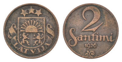 Латвия 2 сантима 1926 KM 2 бронза 4689-918