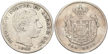 Португалия 500 реалов 1858 Педру V (1853-1861) KM 498 серебро 272-1344