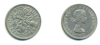 Великобритания 6 пенсов 1965 Елизавета II (1952-2022) KM 903, Spink 4149 медно-никель 23-841