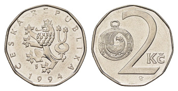 Чехия 2 кроны 1994 KM 9 сталь плакированная никелем 4623-769