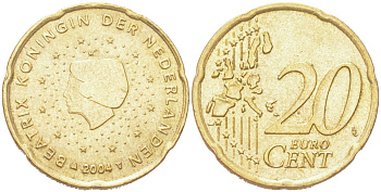Нидерланды 20 евроцентов 2004 KM 238 нордик UNC 4614-759