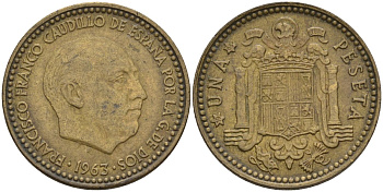 Испания 1 песета 1963 (65) Франсиско Франко (1939-1975) KM 775 алюминиевая бронза 4155-341