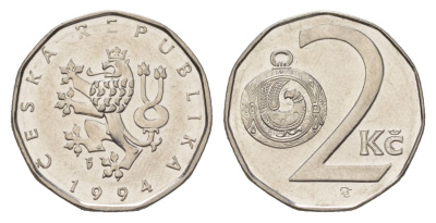 Чехия 2 кроны 1994 KM 9 сталь плакированная никелем 4623-769
