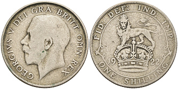 Великобритания 1 шиллинг 1922 Георг V (1910-1936) KM 816a, Spink 4023А серебро 4595-856