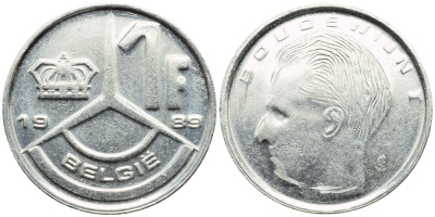БЕЛЬГИЯ 1 ФРАНК 1989 BELGIE KM 171 железо плакированное никелем 3999-1168