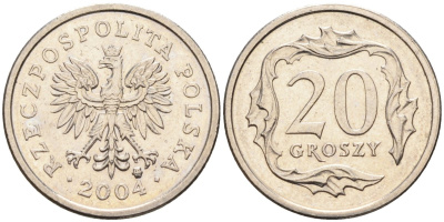 Польша 20 грошей 2004 MW KM 280, Parchimowicz 705l медно-никель 4580-712