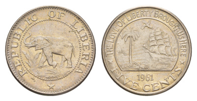 Либерия 5 центов 1961  KM 14 медно-никель  aUNC  4659-437