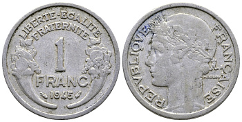 ФРАНЦИЯ 1 ФРАНК 1945 KM 885а.1 алюминий 80-1053