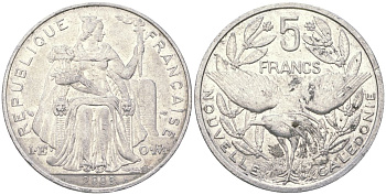 Французская Новая Каледония 5 франков 2009 птица кагу, (IEOM) KM 16, Schoen 12, Lec 81k алюминий 221-841