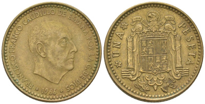 Испания 1 песета 1966 (75) Франсиско Франко (1939-1975) KM 796 алюминиевая бронза 4617-1144