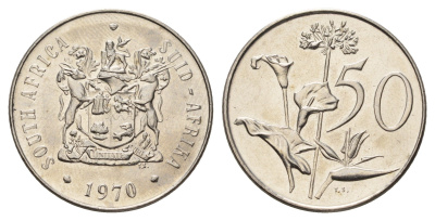 ЮАР 50 центов 1970 Зантедеския Эллиота (калла), герб KM 87 никель 4622-721