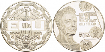 Нидерланды 10 экю 1992 король Виллем I, расширение торговли со всеми странами, диаметр 39 мм, медно-никель UNC 06-271-34
