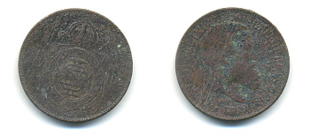 Бразилия 20 рейсов 1869 Педро II (1831-1889) KM 474 бронза 89-1146