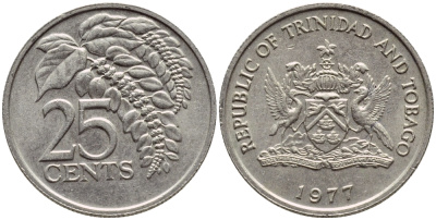 Тринидад и Тобаго 25 центов 1977 цветок дикая пуансеттия KM 32 медно-никель 4396-727
