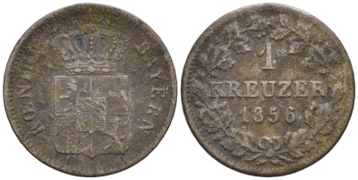 Бавария 1 крейцер 1856 Максимилиан II (1848-1864) KM 452 серебро 75-1561