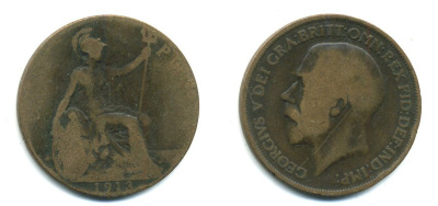 Великобритания 1 пенни 1913 Георг V (1910-1936) KM 810, Spink 4051 бронза 47-1244