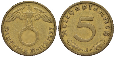 Германия 5 рейхспфеннигов 1937 J KM 91, J. 363 алюминиевая бронза 4121-654