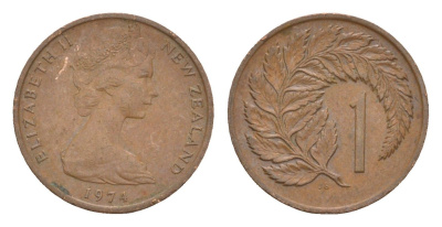 Новая Зеландия 1 цент 1974 Елизавета II (1952-2022), лист папоротника KM 31.1 бронза 4178-167