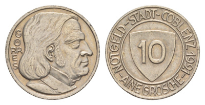 Кобленц 10 пфеннигов 1921 Funck 80.5, Men05 4526.11, Men18 5727.11 железо 4636-955
