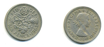 Великобритания 6 пенсов 1963 Елизавета II (1952-2022) KM 903, Spink 4149 медно-никель 23-835