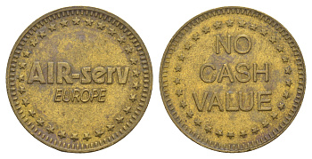 Великобритания транспортный жетон Air-Serv Europe диаметр 28 мм, вес 7 гр латунь 4656-545