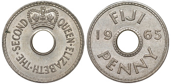 Фиджи 1 пенни 1965 Елизавета II (1952- ) KM 21 медно-никель 51-2956
