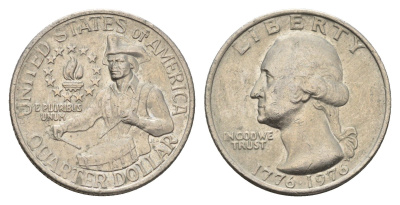 США 25 центов (квотер) 1976 200 лет независимости (1776-1976), Вашингтон, барабанщик KM 204 медь плакированная медно-никелем 4673-1047