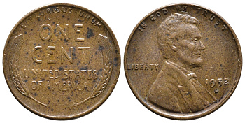 США 1 ЦЕНТ 1952 D ЛИНКОЛЬН KM А132 медь цинк 4364-725