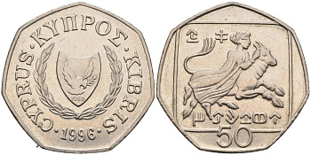 Кипр 50 центов 1996 KM 66 медно-никель 4571-1232