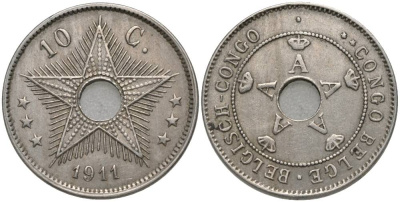 Бельгийское Конго 10 сантимов 1911 Альберт I (1909-1934) KM 18 медно-никель 27-1126
