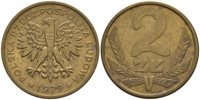 Польша 2 злотых 1979 MW KM 80.1 латунь    4189-127
