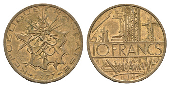 Франция 10 франков 1977 KM 940 медь алюминий никель 4673-1213