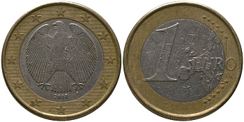 Германия 1 евро 2002 F KM 213 биметалл 4573-1126