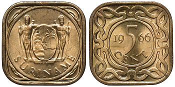 Суринам 5 центов 1966 KM 12.1 никель-латунь UNC 4118-616