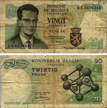Бельгия 20 франков 1964 Бодуэн I, атомиум, d Haeze Pick 138 (1) бумага 7486-36-1-2
