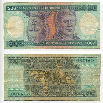 БРАЗИЛИЯ 200 КРУЗЕЙРО 1984 ПОДПИСЬ 21, СЕРИЯ А 4132, ПРИНЦЕССА ИЗАБЕЛА Pick 199b бумага 6289-36-2-1