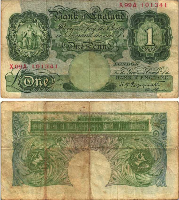 Англия 1 фунт ND (1948-1949) подпись Peppiatt Pick 369 а бумага 7218-48-1