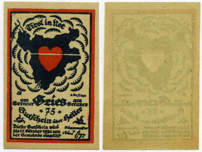 Австрия, Грис 75 геллеров 1920 15 октября 1920, нотгельд   бумага  UNC (пресс) 8614-31-3-1