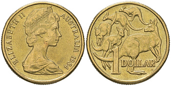 Австралия 1 доллар 1984 Елизавета II (1952-2022), кенгуру KM 77 алюминиевая бронза UNC 4619-1034