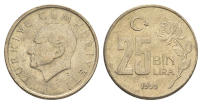 Турция 25000 лир 1999 Кемаль Ататюрк KM 1041 медь цинк никель 4648-921