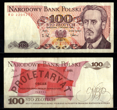 Польша 100 злотых 1988 Pick 143 e бумага 7218-24-2-2