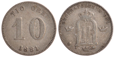 Швеция 10 эре 1881 Оскар II (1872-1907) король Швеции и Норвегии KM 755 серебро 4179-515