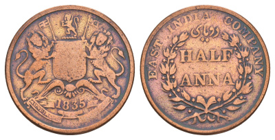 Британская Индия, Мадрас (Пагода) 1/2 анна 1835 KM 447 медь 4653-845