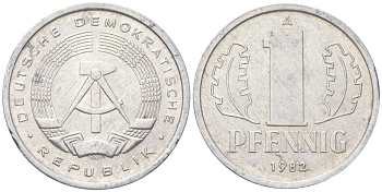 ГДР 1 пфенниг 1982 A KM 8.2 алюминий 4613-1023