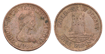 Джерси 1 пенни 1986 Елизавета II (1952-2022), башня Святого Клемента KM 54 бронза 4649-317