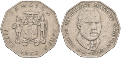 Ямайка 50 центов 1975 МАРКУС ГАРВЕЙ (1887-1940) KM 65 медно-никель 4542-1135