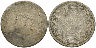 Британская Индия 1/4 рупии 1940 Георг VI (1938 - 1947) KM 545 серебро 4169-446