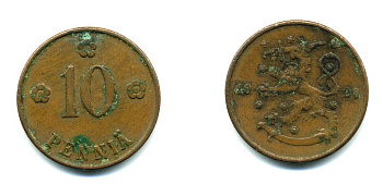 Финляндия 10 пенни 1926 республика (1918-1962) KM 24 медь 46-1534
