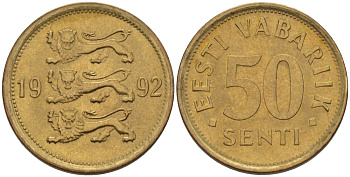ЭСТОНИЯ 50 ЦЕНТОВ 1992 KM 24 латунь UNC 66-734