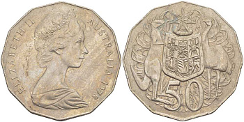 Австралия 50 центов 1978 Елизавета II (1952-2022), герб Австралии, кенгуру KM 68 медно-никель 107-115